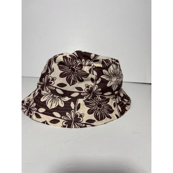 J Crew Packable Bucket Hat Brown White Floral Buckethat Sunhat Travel Beach S/M